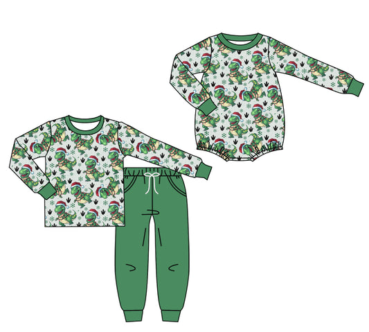 7.16(Custom Design Preorder MOQ 5 Each Design) Dino Print Boys Christmas Matching Clothes Brothers Wear