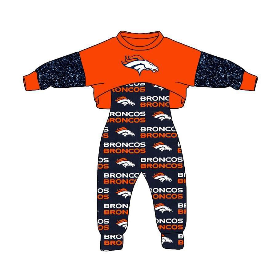 (Split Order Preorder) Deadline November 28 Team's Broncos Orange Top Jumpsuits Girls Fall Clothes Set