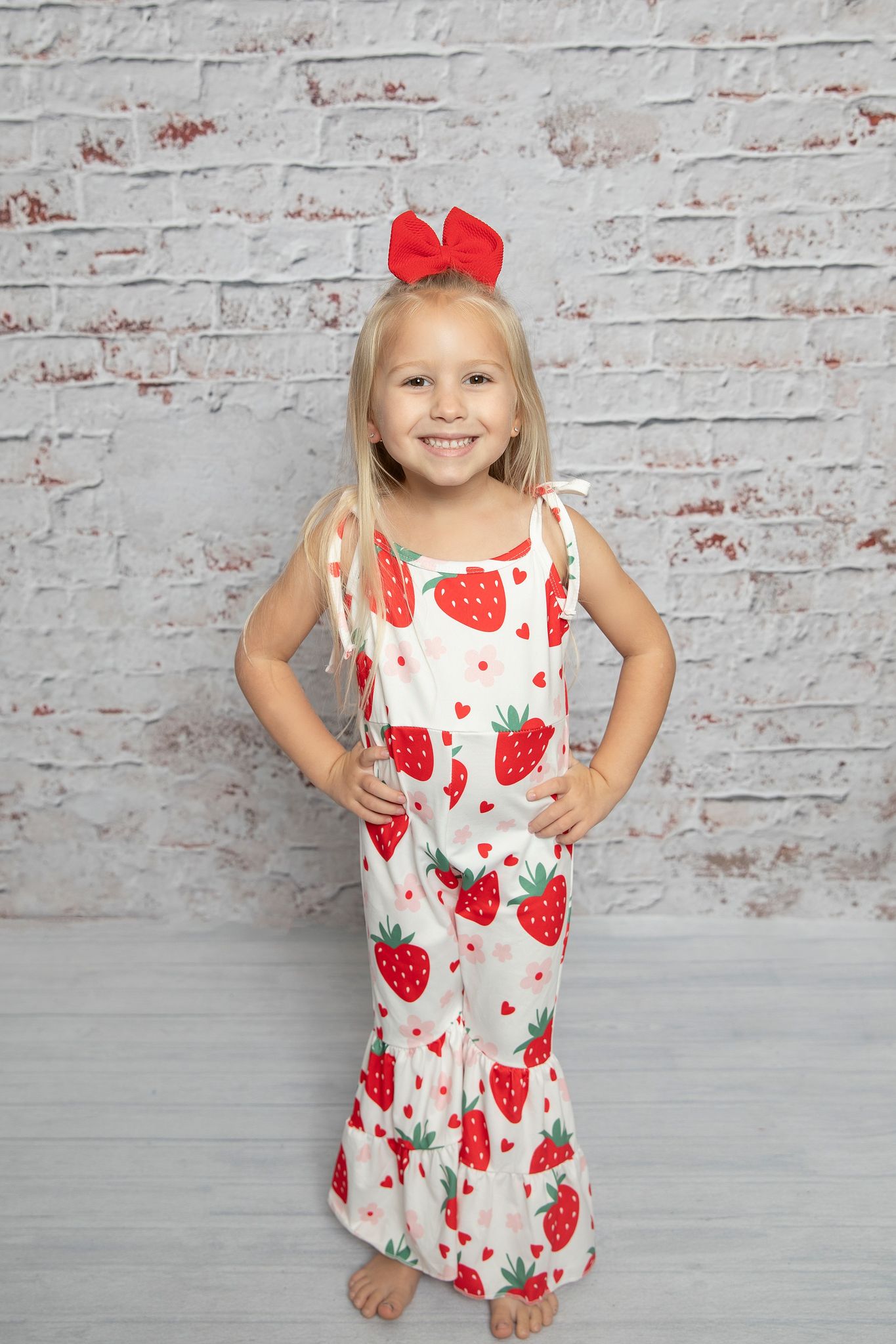 SR0470 Red Heart Strawberry Print Girls Jumpsuit