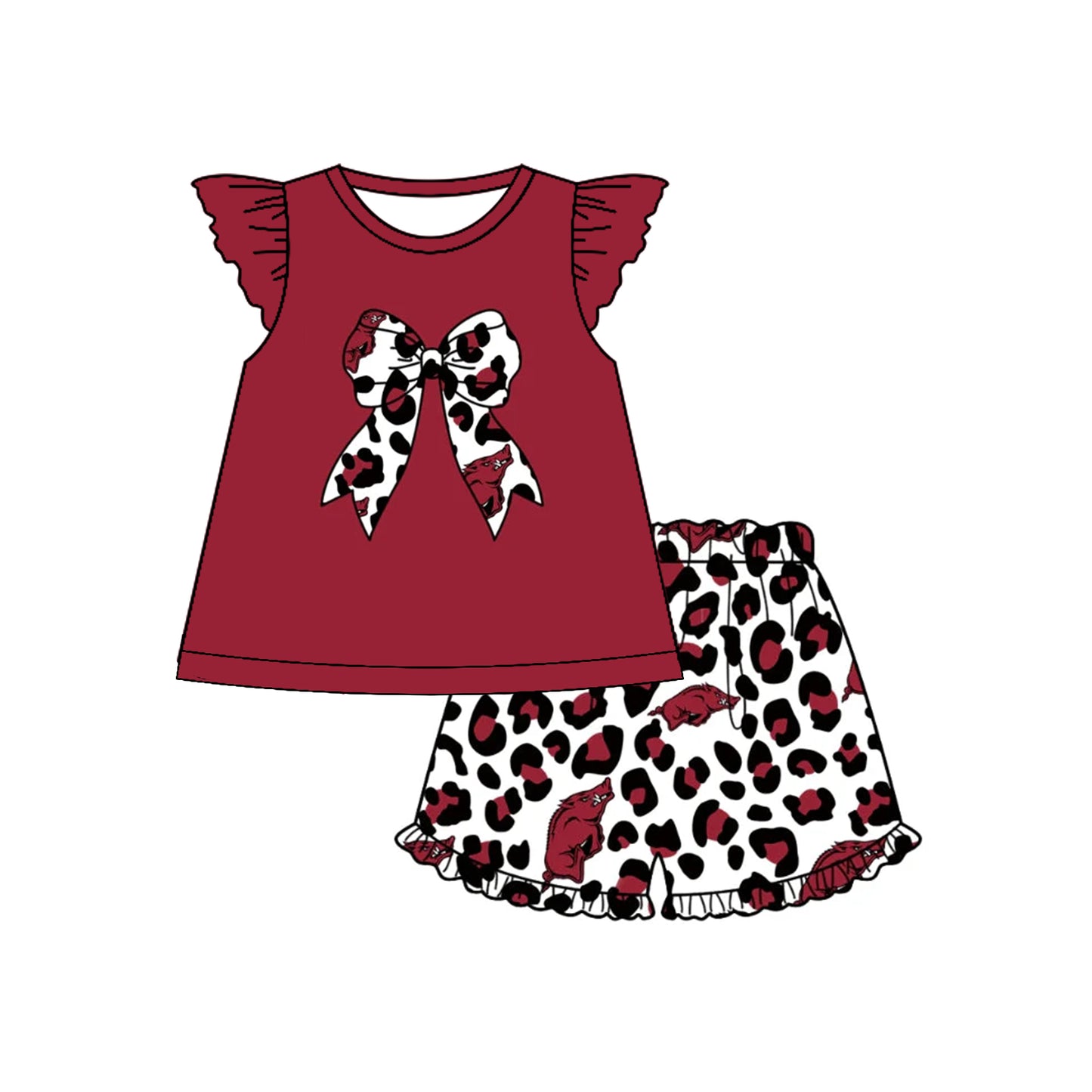 (Custom Design Preorder MOQ 5) Team's Arkansas Leopard Print Girls Summer Clothes Set
