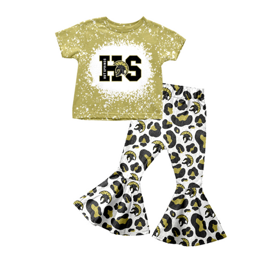 (Custom Design Preorder MOQ 5) Team's HOT SPRINGS Top Leopard Bell Pants Girls Clothes Set