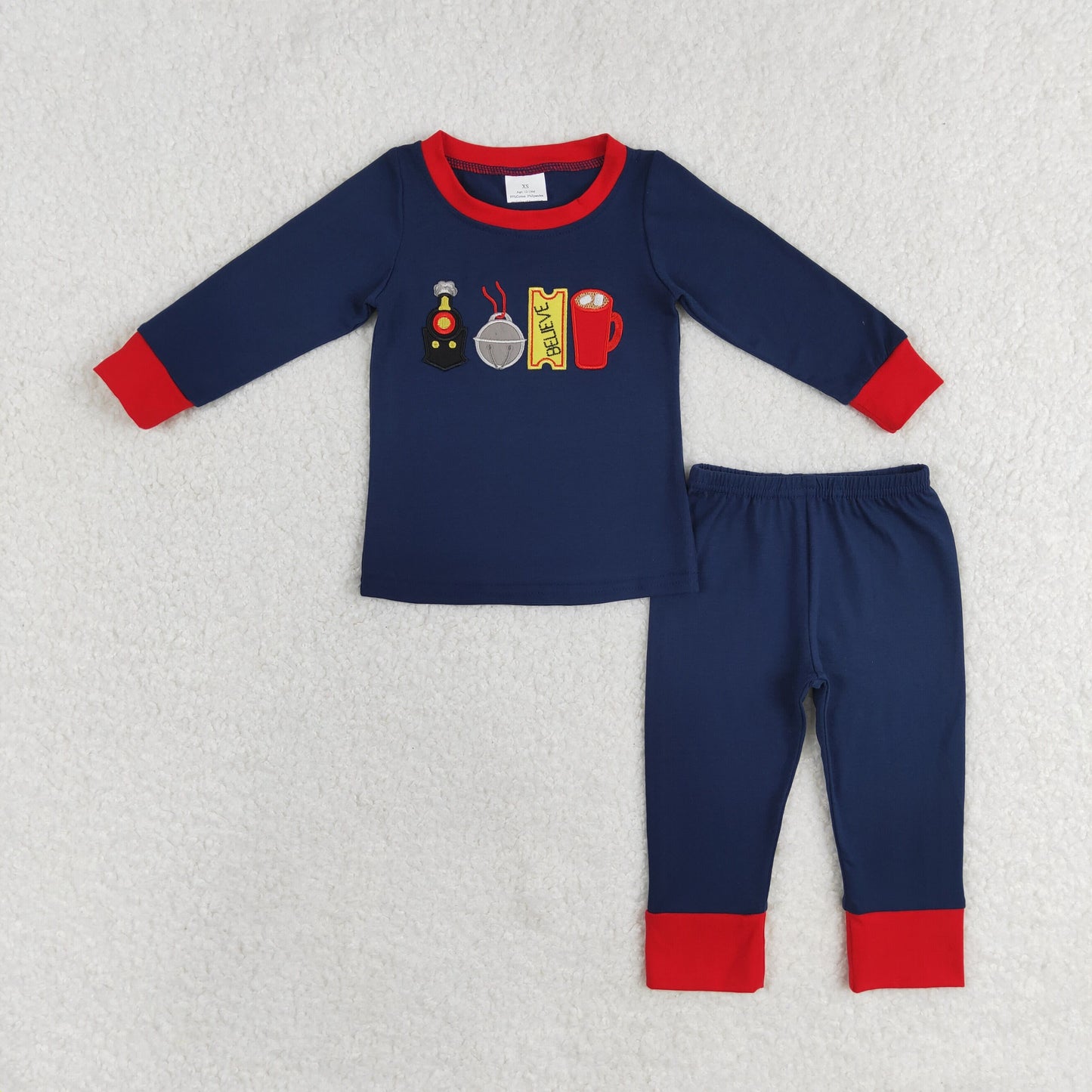 Polar Express Embroidery Navy Color Family Christmas Pajamas Matching Clothes