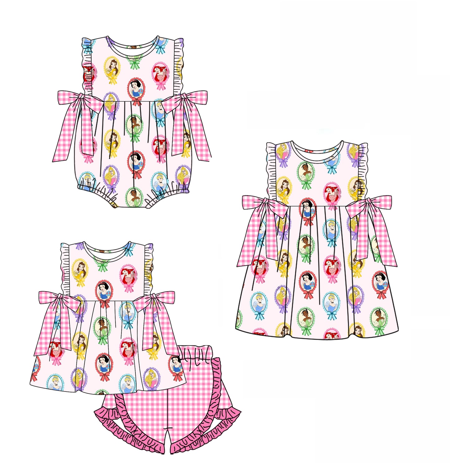 11.22(Custom Design Preorder MOQ 5 Each Design) Cartoon Princess Print Girls Summer Matching Clothes Sisters Wear