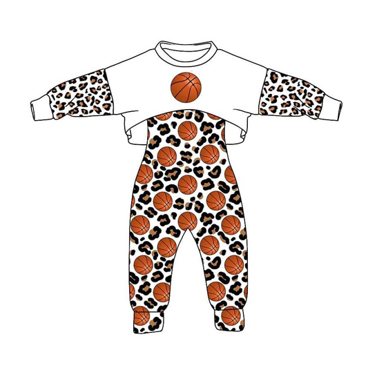 (Custom Design Preorder MOQ 5) Basketball Leopard Print Girls Jumpsuit Clothes Set
