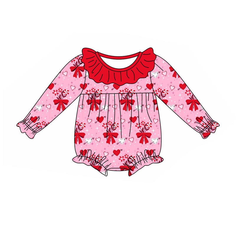 (Custom Design Preorder MOQ 5) Flowers Heart Print Baby Girls Valentine's Day Romper