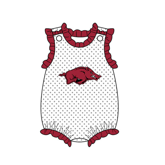 (Custom Design Preorder MOQ 5) Team's Arkansas Dots Print Baby Girls Summer Romper