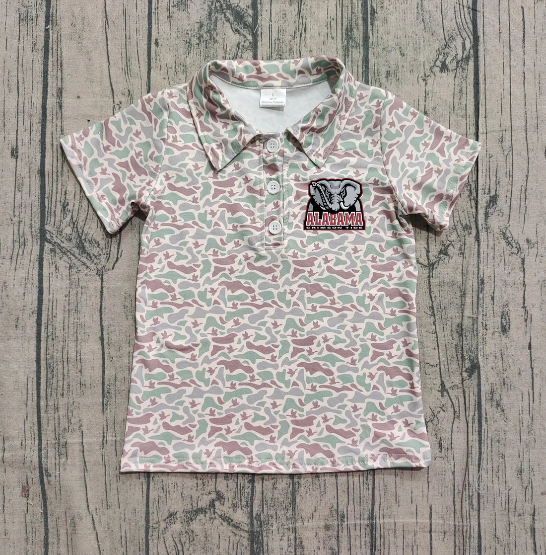 (Custom Design Preorder MOQ 5 Each Item) Team's Alabama Duck Green Camo Print Short Sleeve Polo Top Mom and Me Matching Clothes
