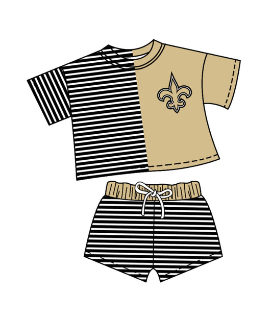 (Custom Design Preorder MOQ 5)  Team's Saints Stripes Print Shorts Kids Summer Clothes Set