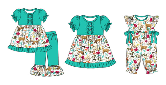 11.9(Custom Design Preorder MOQ 5 Each Design) Animals Flower Print Girls Matching Clothes Sisters Wear