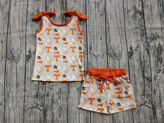 (Custom Design Preorder MOQ 5)Team's TENNESSEE Top Shorts Girls Summer Clothes Set