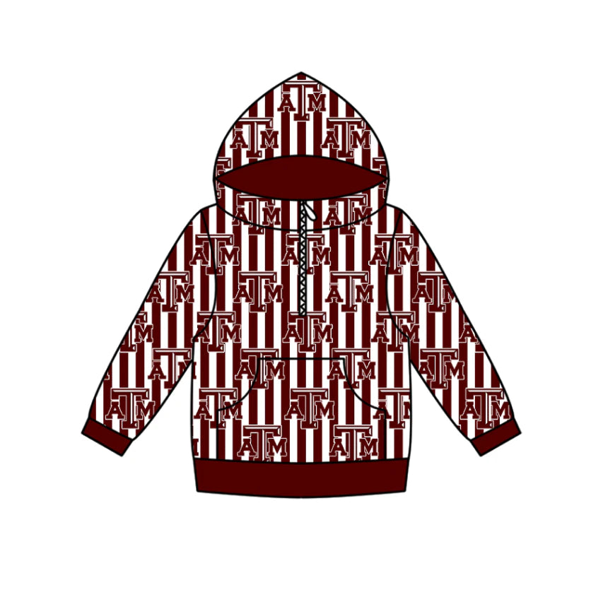 (Custom Design Preorder MOQ 5 Each Design) Team's Texas A&M Print Hoodie Zipper Top Mom and Me Matching Clothes