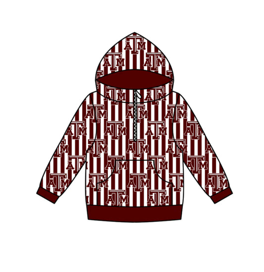 (Custom Design Preorder MOQ 5 Each Design) Team's Texas A&M Print Hoodie Zipper Top Mom and Me Matching Clothes