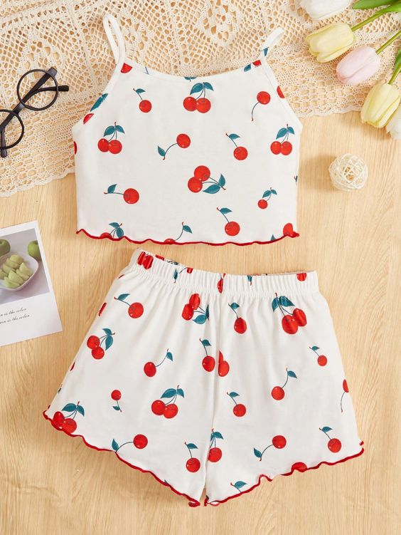 (Custom Design Preorder MOQ 5)  Cherry Print Girl Summer Clothes Set