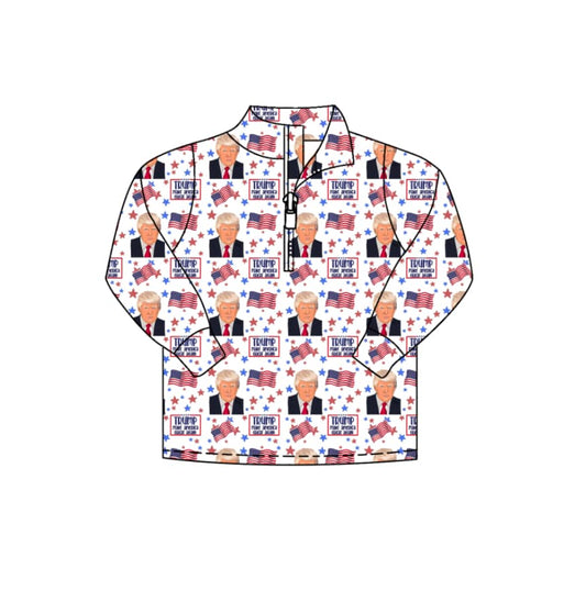 (Custom Design Preorder MOQ 5) TRUMP Flags Print Kids Zipper Tee Shirts Tops