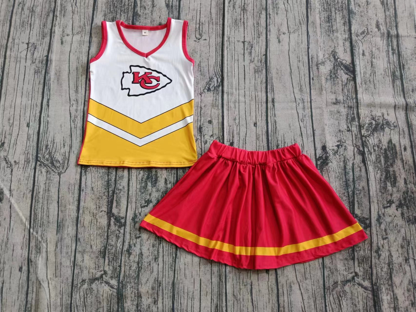 (Custom Design Preorder MOQ 5) Team's KC Chiefs Top Red Skirts Girls Summer Clothes Set