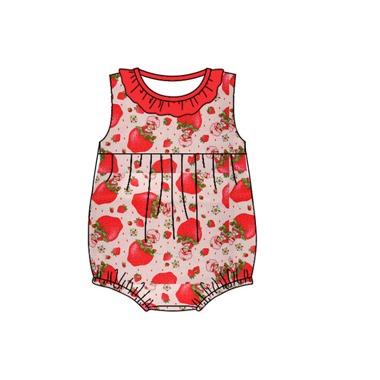 (Custom Design Preorder MOQ 5) Strawberry Flowers Print Baby Girls Summer Sleeveless Romper