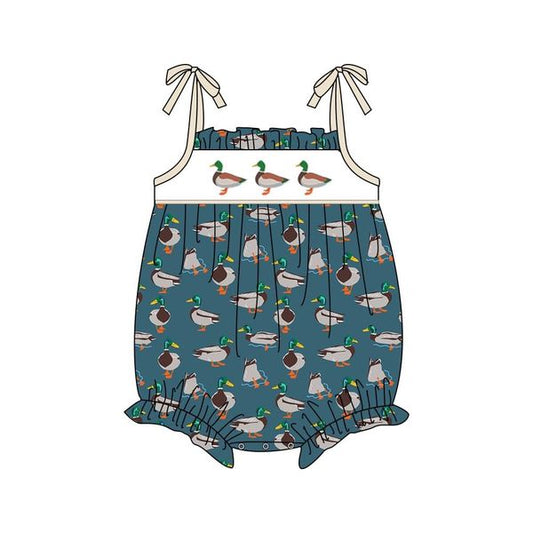 (Custom Design Preorder MOQ 5) Duck Print Baby Girls Summer Romper