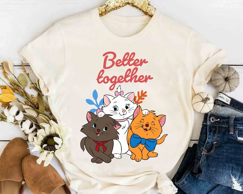 (Custom Design Preorder MOQ 5) Cartoon Cat Print Girls Tee Shirts Top