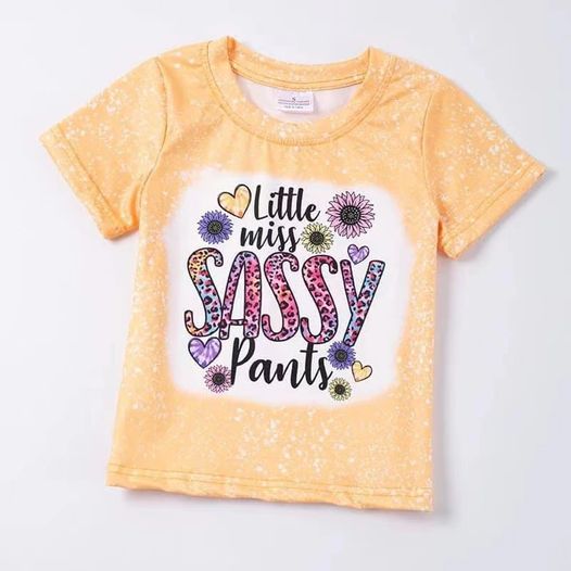 (Custom Design Preorder MOQ 5) Little Miss Sassy Flowers Print Girls Summer Tee Shirts Top