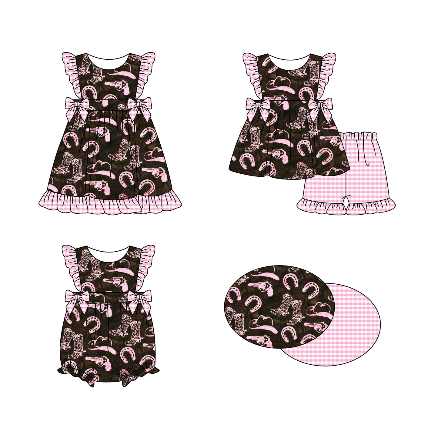 11.16(Custom Design Preorder MOQ 5 Each Design) Boots Pink Western Print Girls Summer Matching Clothes Sisters Wear
