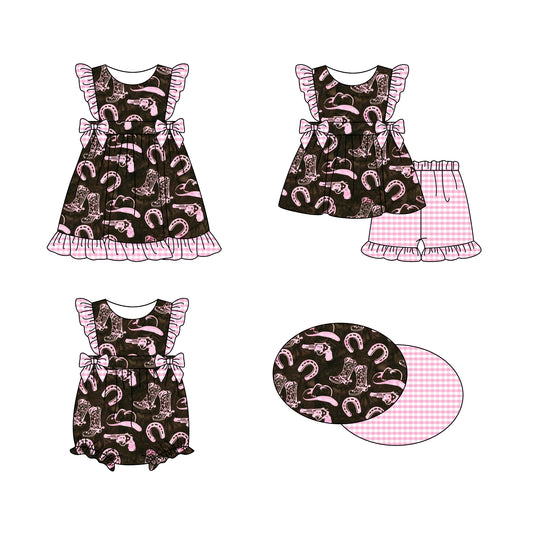 11.16(Custom Design Preorder MOQ 5 Each Design) Boots Pink Western Print Girls Summer Matching Clothes Sisters Wear