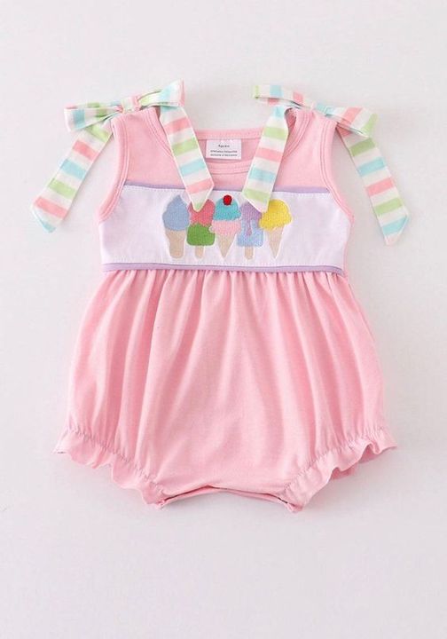 (Custom Design Preorder MOQ 5) Ice Cone Print Baby Girls Summer Romper