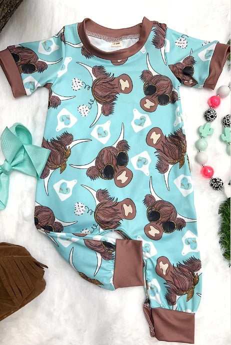 (Custom Design Preorder MOQ 5) Highland Cow Print Baby Boys Summer Romper