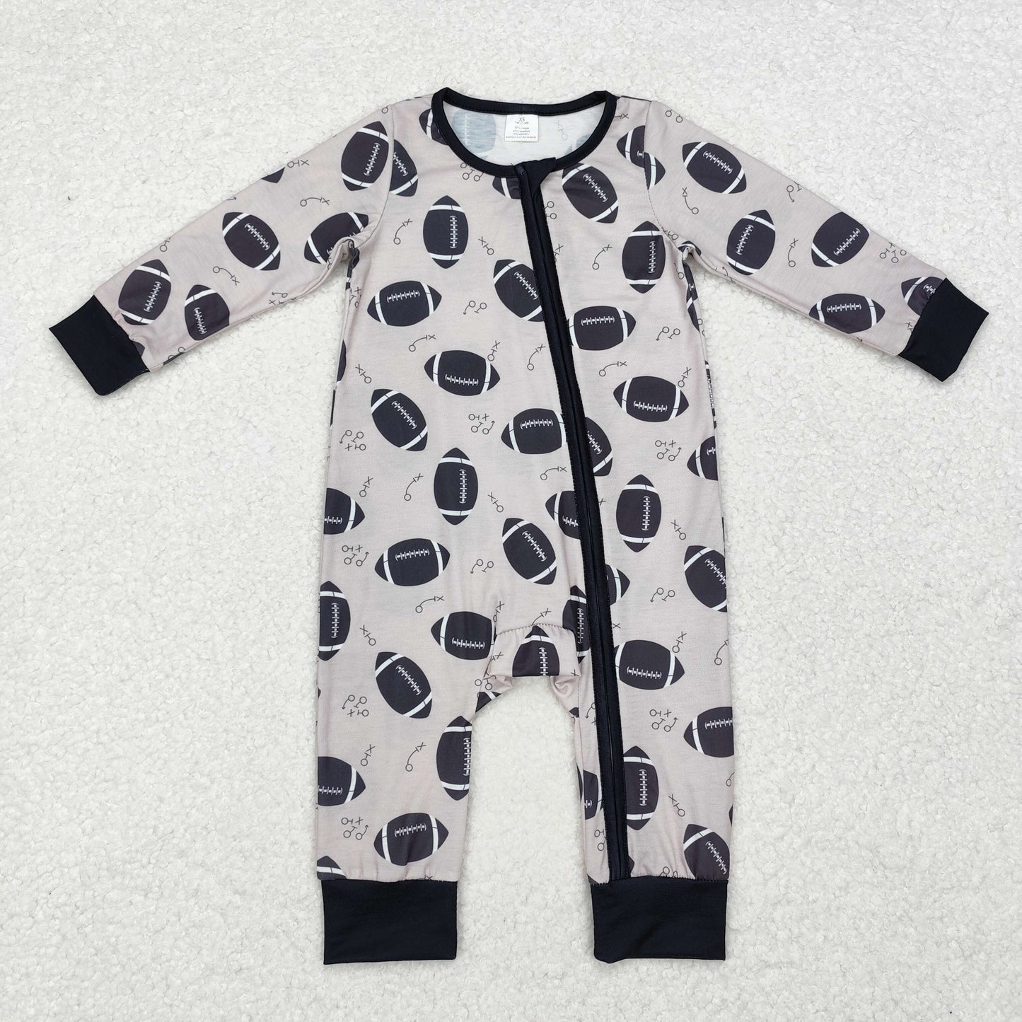 Football Print Baby Fall Bamboo Sleeper Zipper Romper Sibling Wear