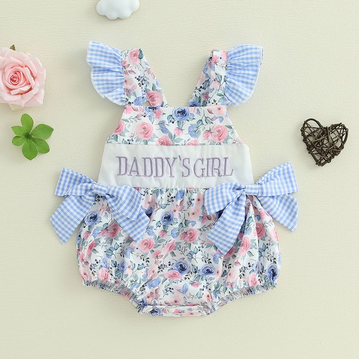 (Custom Design Preorder MOQ 5) Daddy's Girl Flowers Print Baby Girls Summer Bubble Romper