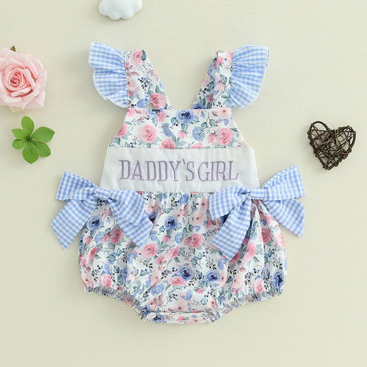(Custom Design Preorder MOQ 5) Daddy's Girl Flowers Print Baby Girls Summer Bubble Romper