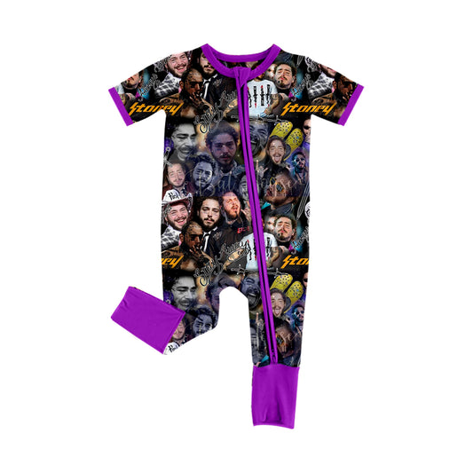 (Custom Design Preorder MOQ 5) Black Signer Print Baby Girls Zipper Romper