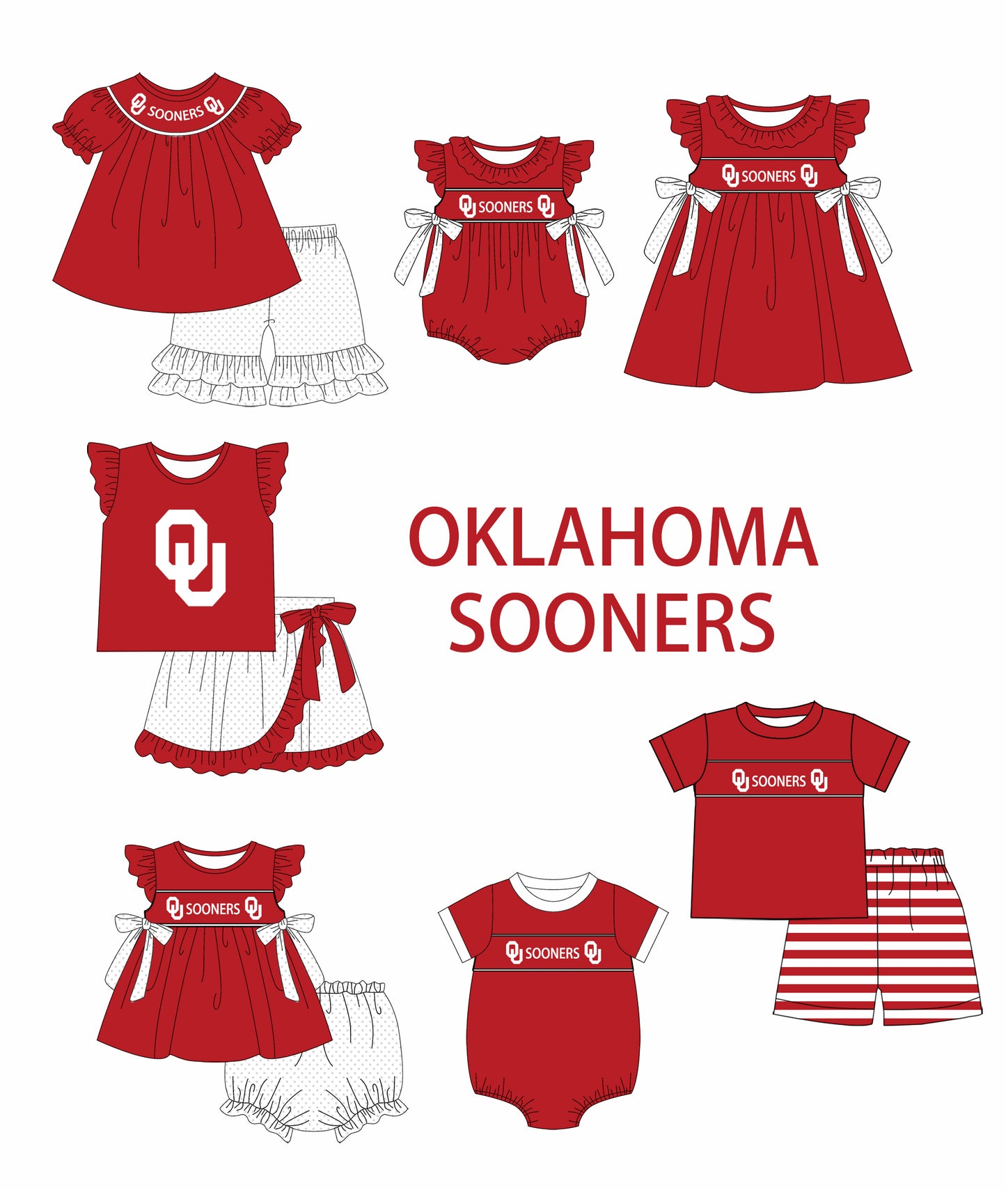 1.7(Custom Design Preorder MOQ 5 Each Design) Team's SOONERS Print Kids Summer Matching Clothes Sibling Wear