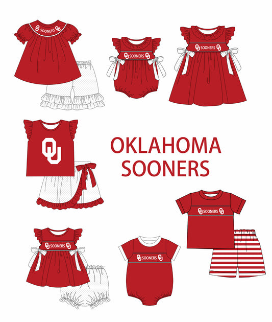 1.7(Custom Design Preorder MOQ 5 Each Design) Team's SOONERS Print Kids Summer Matching Clothes Sibling Wear