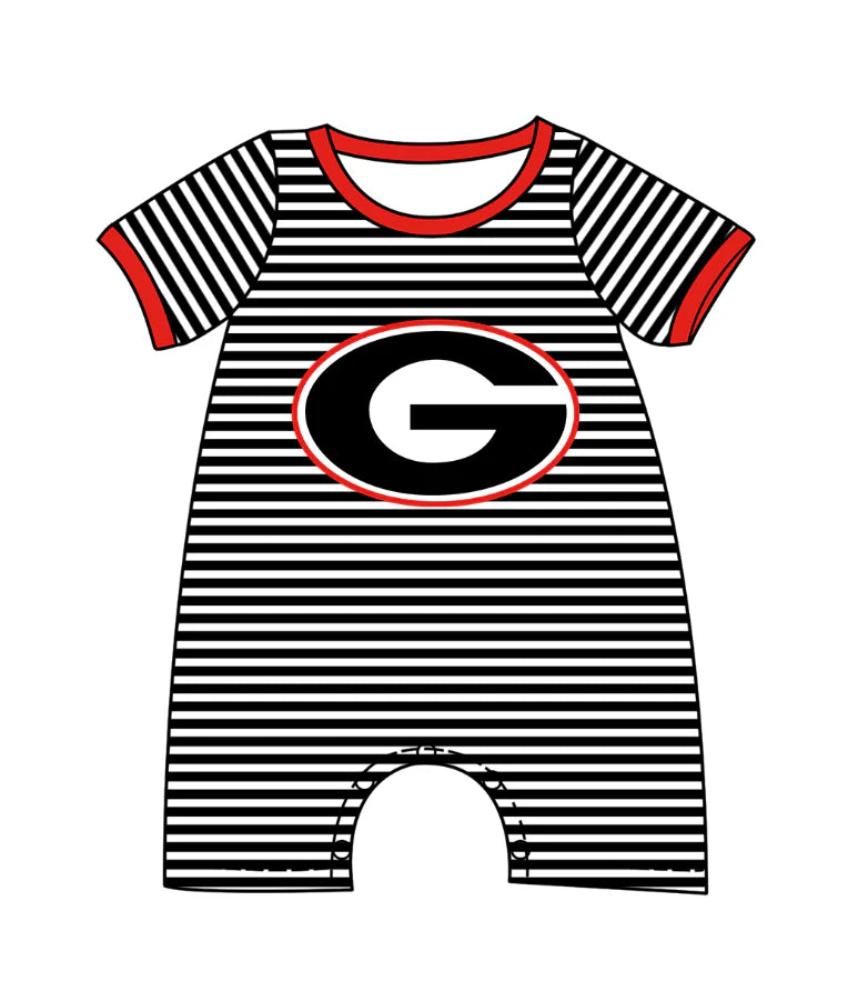 (Custom Design Preorder MOQ 5) Team's Georgia Stripes Print Baby Boys Summer Romper