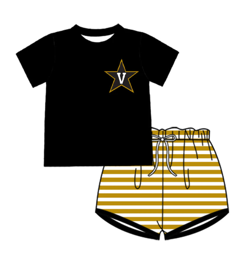 (Custom Design Preorder MOQ 5 Each Design) Team's Vanderbilt Stripes Print Boys Summer Matching Clothes Brothers Wear