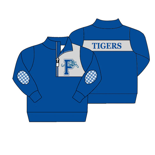 (Custom Design Preorder MOQ 5) Team's Tigers Print Boys Long Sleeve Zipper Buttons Tops