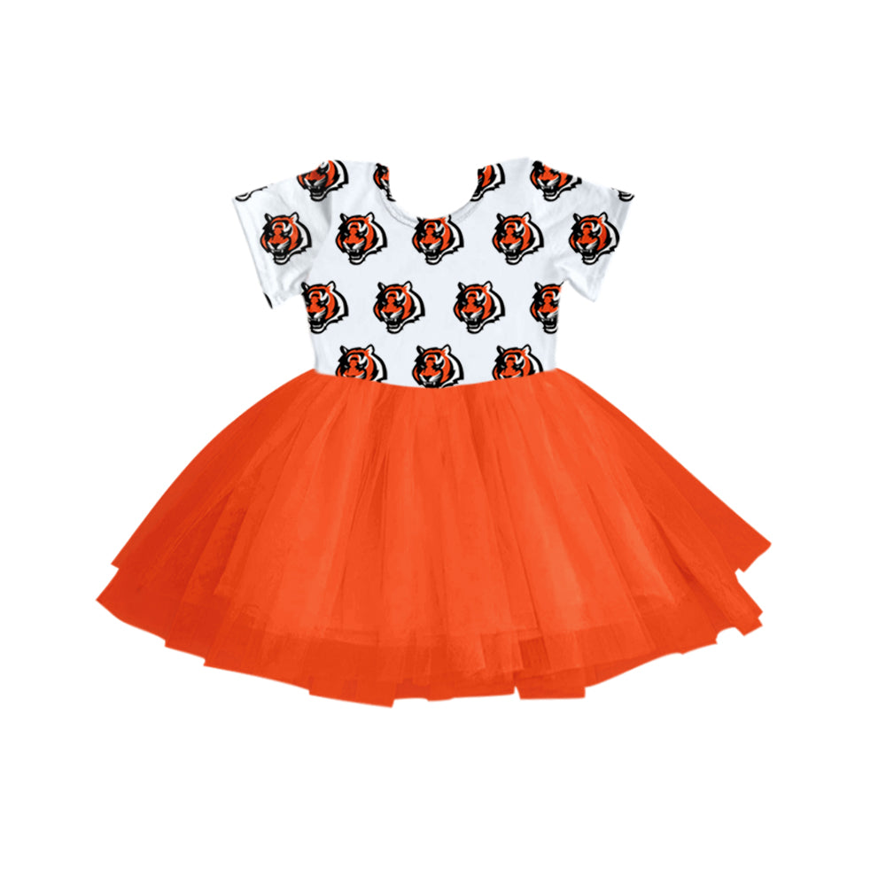 (Custom Design Preorder MOQ 5) Team's BENGALS Tigers Print Girls Knee Length Tulle Dress