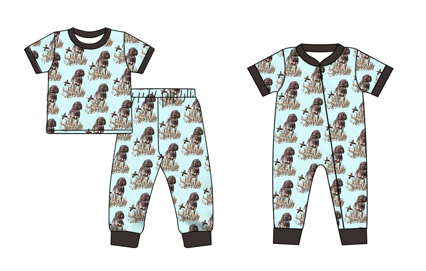 11.27(Custom Design Preorder MOQ 5 Each Design) Dog Duck Hunting Print Kids Pajamas Matching Clothes Brothers Wear