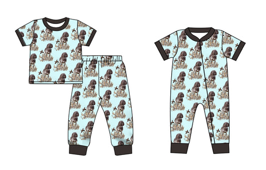 11.27(Custom Design Preorder MOQ 5 Each Design) Dog Duck Hunting Print Kids Pajamas Matching Clothes Brothers Wear