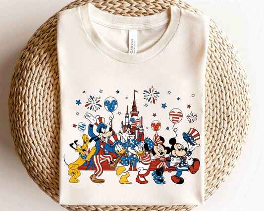 (Custom Design Preorder MOQ 5) Cartoon Animals Print Kids 4th of July Tee Shirts Top