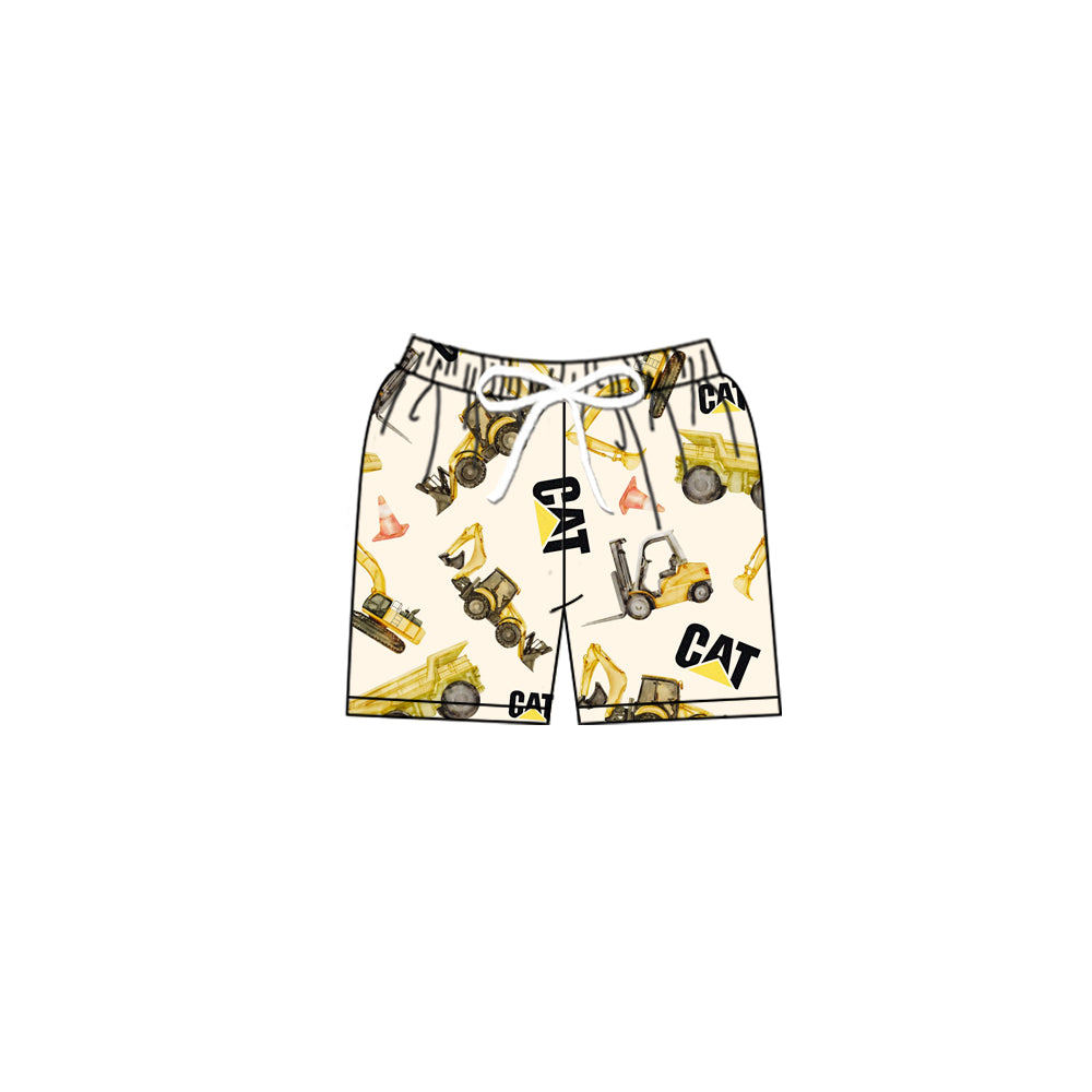 (Custom Design Preorder MOQ 5) Construction Yellow Print Boys Swim Trunks