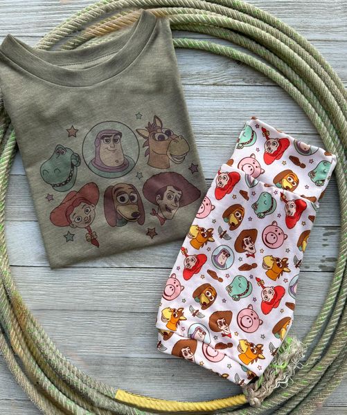 (Custom Design Preorder MOQ 5) Cartoon Toys Print Boys Summer Clothes Set