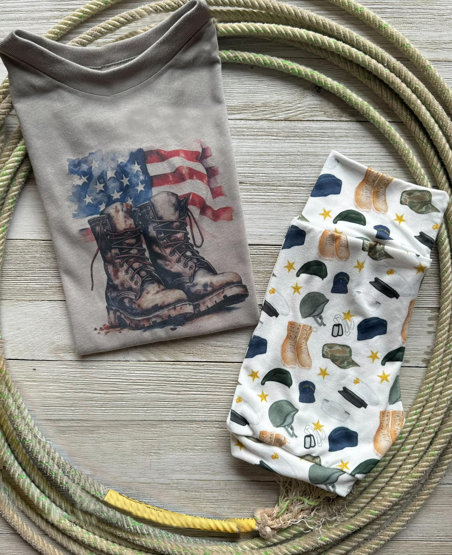 (Custom Design Preorder MOQ 5) Boots Flag Print Boys Summer Clothes Set