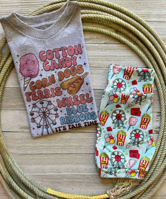 (Custom Design Preorder MOQ 5) It's Fair Time Print Kids Summer Clothes Set