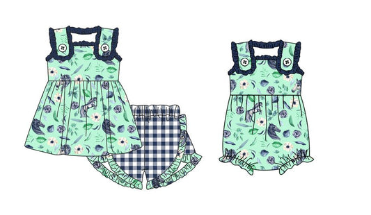 (Custom Design Preorder MOQ 5) Horse Flowers Print Girls Summer Clothes Set