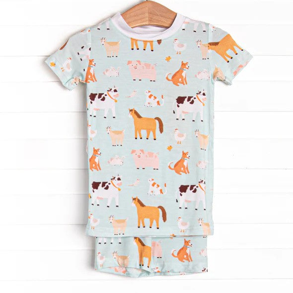 (Custom Design Preorder MOQ 5) Farm Animals Print Girls Summer Pajamas Clothes Set