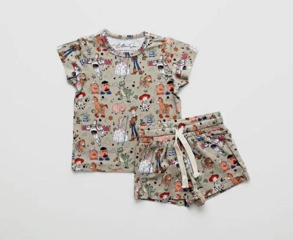 (Custom Design Preorder MOQ 5) Cartoon Toy Print Kids Summer Clothes Set