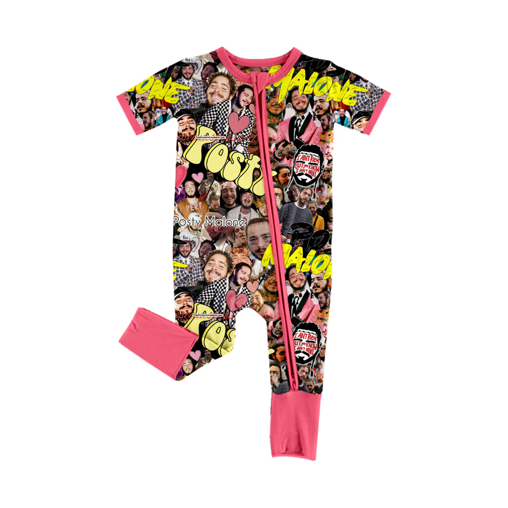 (Custom Design Preorder MOQ 5) Signer Heart Print Baby Girls Zipper Romper