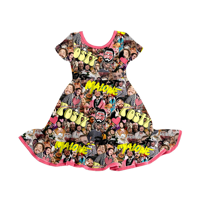(Custom Design Preorder MOQ 5) Singer Heart Print Girls Summer Knee Length Dress