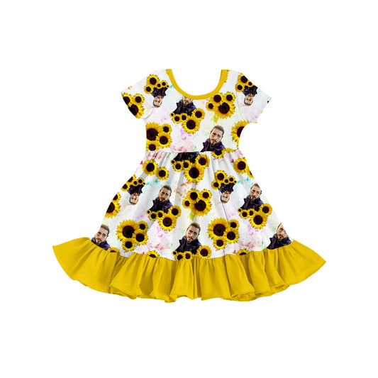 (Custom Design Preorder MOQ 5) Sunflowers Singer Print Girls Summer Knee Length Dress